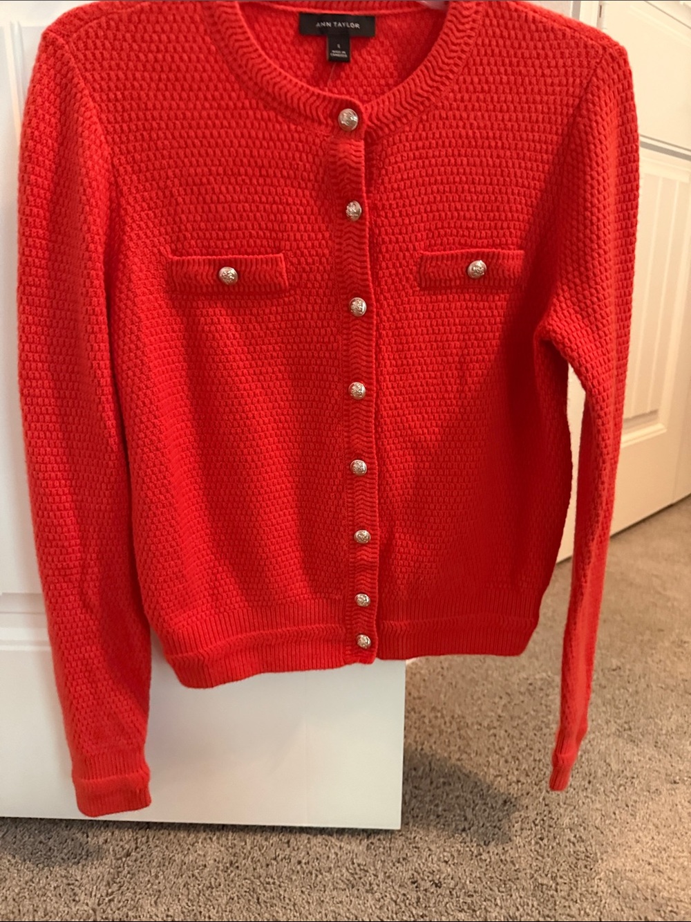 NWT Ann Taylor Women's Orange Textured Button-Front Cardigan